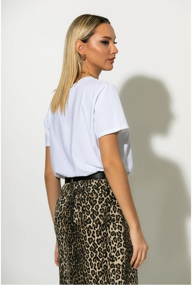 T-shirt με patch leopard be wild λευκό