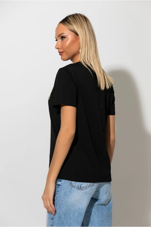 T-shirt με patch leopard be wild μαύρο