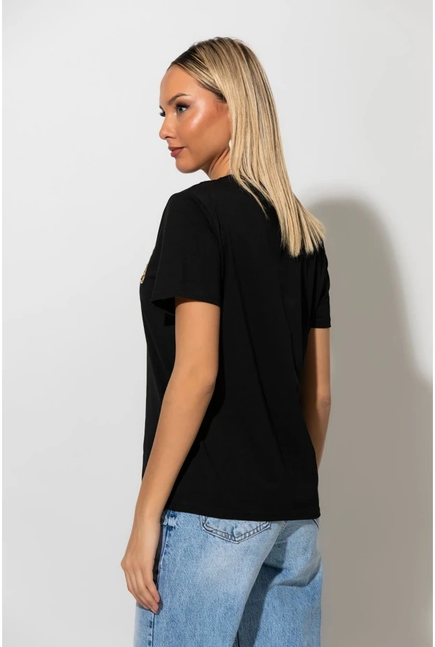 T-shirt με patch leopard be wild μαύρο