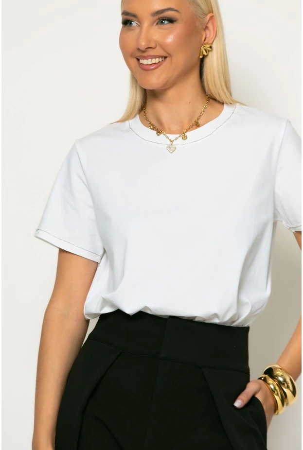T-shirt με ασημί λεπτομέρειες λευκό