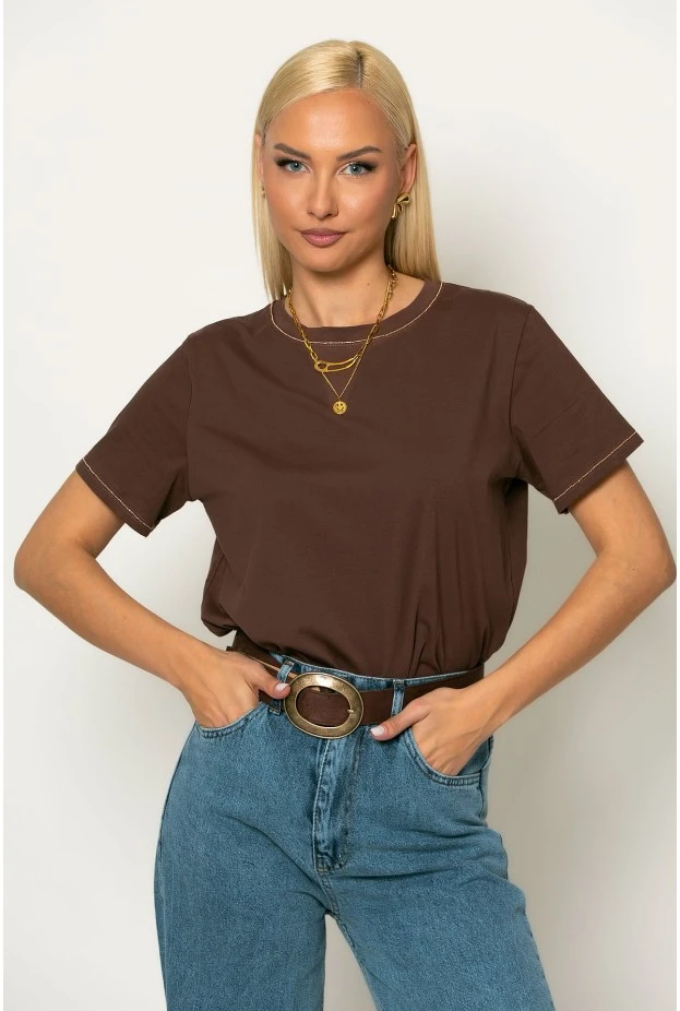 T-shirt με χρυσές λεπτομέρειες καφέ