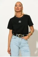 T-shirt με ασημί κεντητό τριαντάφυλλο μαύρο