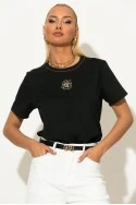 T-shirt με χρυσό κεντητό τριαντάφυλλο μαύρο