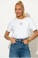 T-shirt με χρυσό κεντητό τριαντάφυλλο λευκό