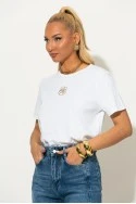 T-shirt με χρυσό κεντητό τριαντάφυλλο λευκό