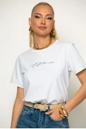 T-shirt με ασημί λεπτομέρειες cest la vie λευκό-ασημί