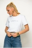 T-shirt με ασημί λεπτομέρειες cest la vie λευκό-ασημί