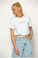 T-shirt με χρυσές λεπτομέρειες cest la vie λευκό-χρυσό