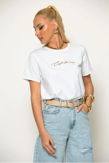 T-shirt με χρυσές λεπτομέρειες cest la vie μαύρο-χρυσό