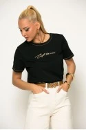 T-shirt με χρυσές λεπτομέρειες cest la vie μαύρο-χρυσό