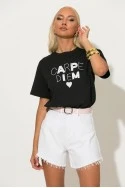 T-shirt με patch carpe diem μαύρο