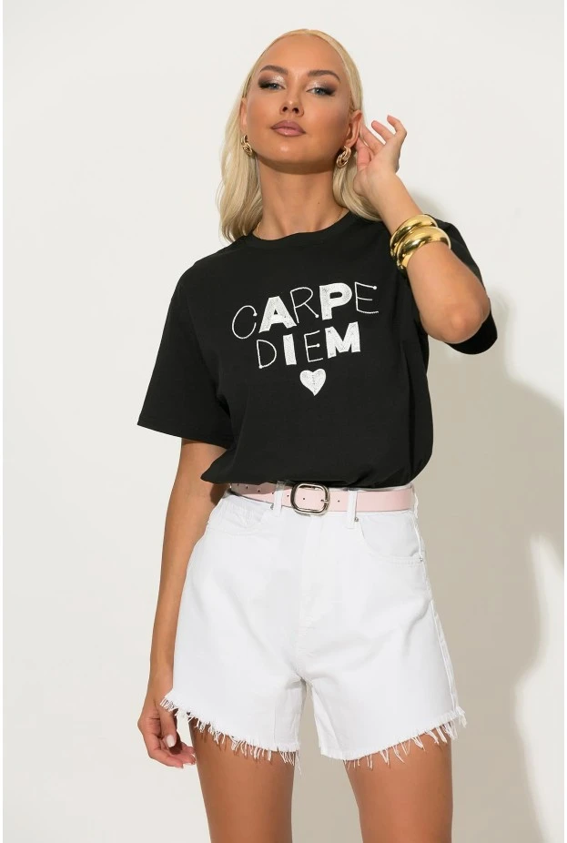 T-shirt με patch carpe diem μαύρο