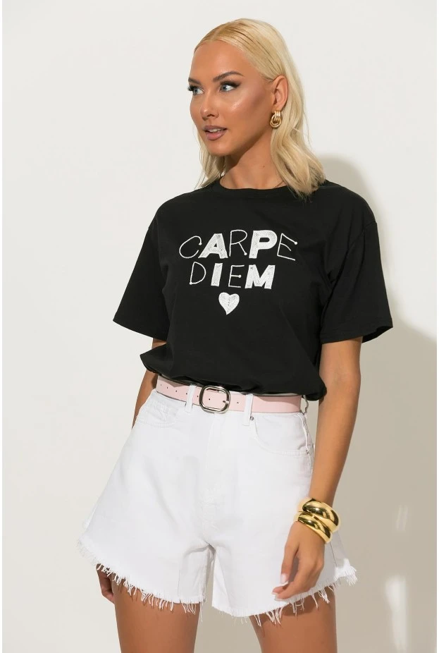 T-shirt με patch carpe diem μαύρο
