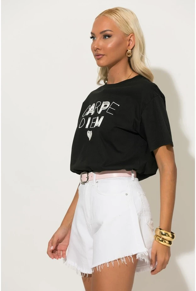 T-shirt με patch carpe diem μαύρο