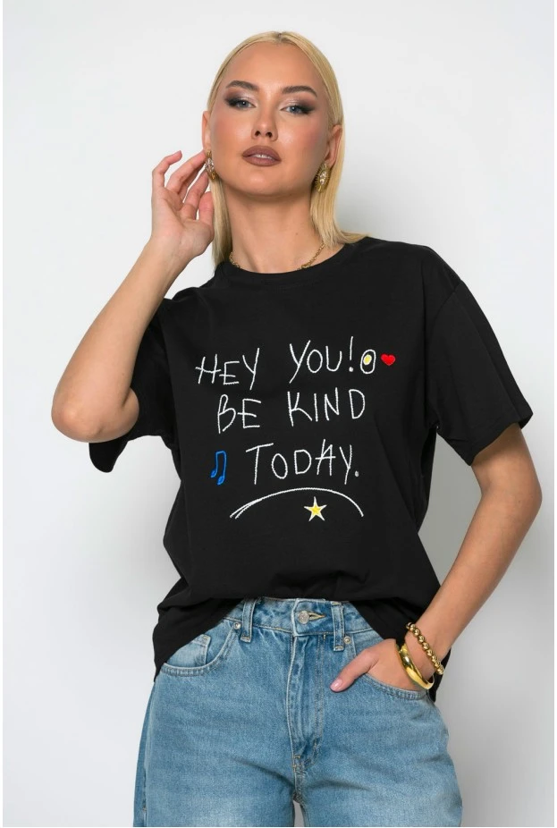 T-shirt με patch hey you μαύρο