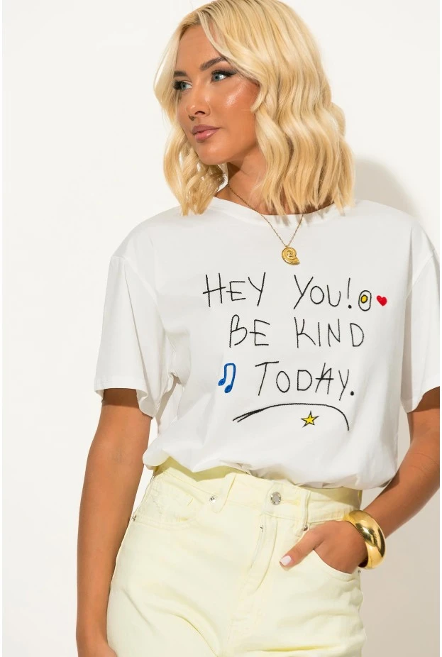 T-shirt με patch hey you λευκό