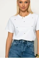 T-shirt με τρούκς καρδιές λευκό-ασημί