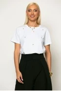 T-shirt με τρούκς καρδιές λευκό-χρυσό