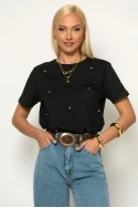 T-shirt με τρούκς καρδιές μαύρο-ασημί