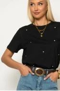 T-shirt με τρούκς καρδιές μαύρο-ασημί