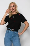 T-shirt κοντομάνικο με καρδούλες μαύρο-κόκκινο