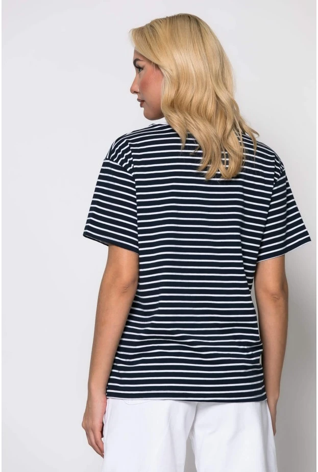 T-shirt ριγέ κοντομάνικο μπλε-λευκό
