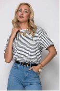 T-shirt ριγέ κοντομάνικο λευκό-μαύρο