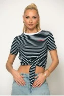 T-shirt ριγέ κοντομάνικο με δέσιμο μπλε-λευκό