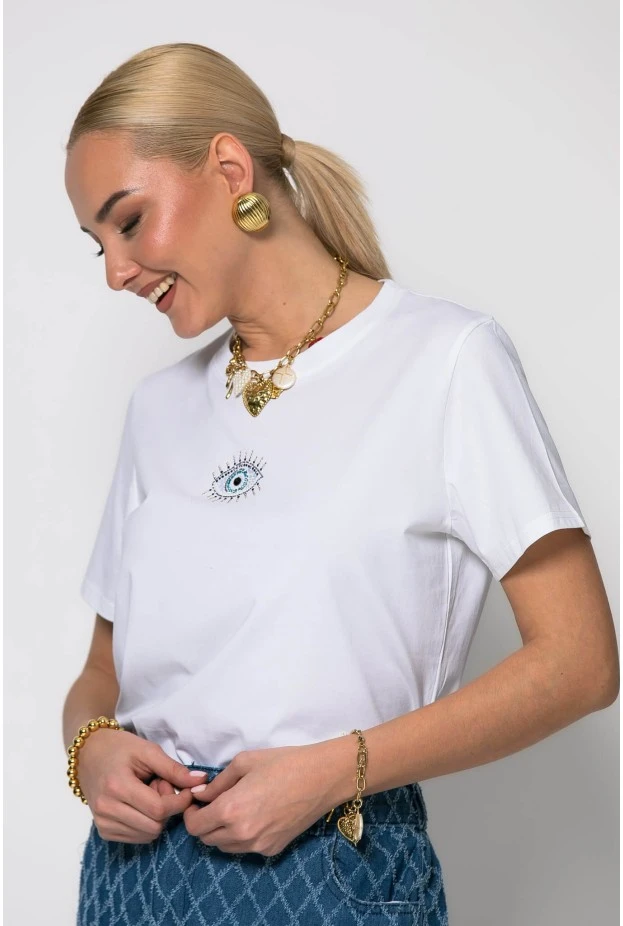 T-shirt κοντομάνικο με eye στρας λευκό