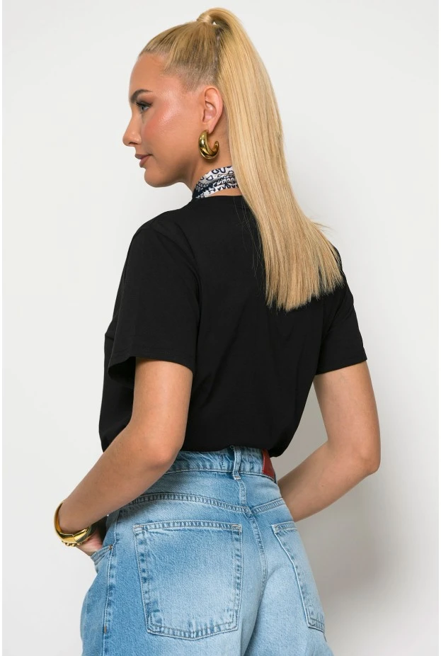 T-shirt με αποσπώμενο μαντήλι και αγκράφα μαύρο