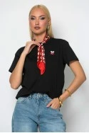 T-shirt με cherry και αποσπώμενο καρό μαντήλι μαύρο