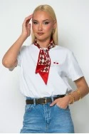 T-shirt με cherry και αποσπώμενο καρό μαντήλι λευκό