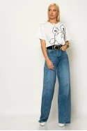 T-shirt με flower κέντημα λευκό-μπλε