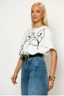 T-shirt με flower κέντημα λευκό-μπλε