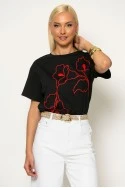 T-shirt με flower κέντημα μαύρο-κόκκινο