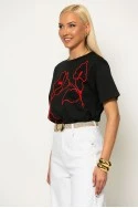 T-shirt με flower κέντημα μαύρο-κόκκινο