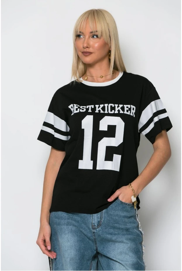 T-shirt κοντομάνικο με ρίγες μαύρο-λευκο
