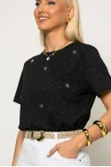 T-shirt με μεταλλικά φιογκάκια και στρας μαύρο