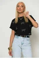 T-shirt με φιογκάκια από στράς μαύρο