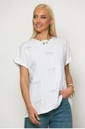 T-shirt με φιογκάκια από στράς λευκό