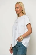 T-shirt με φιογκάκια από στράς λευκό