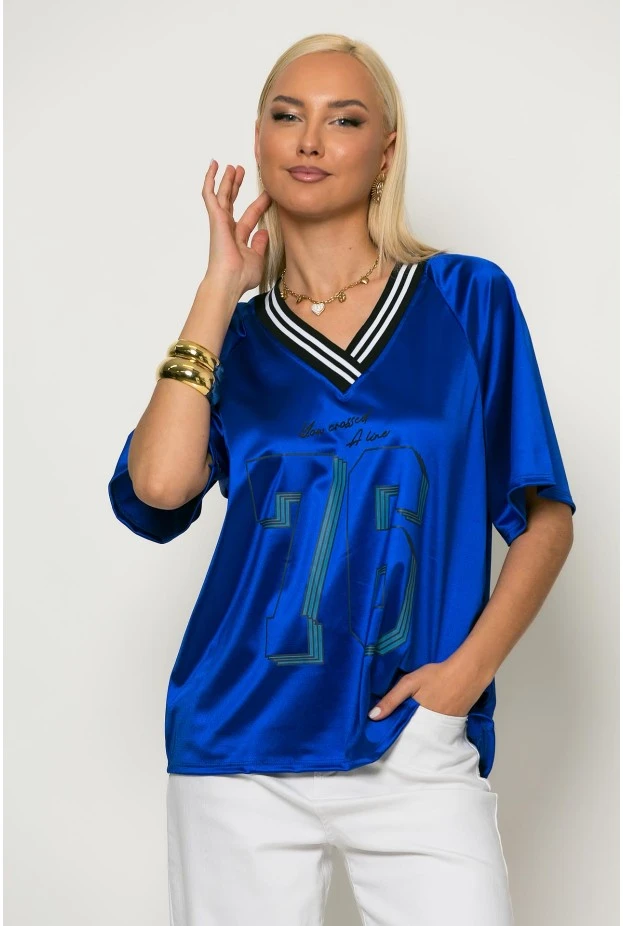 Μπλούζα sporty με στάμπα 76 μπλε