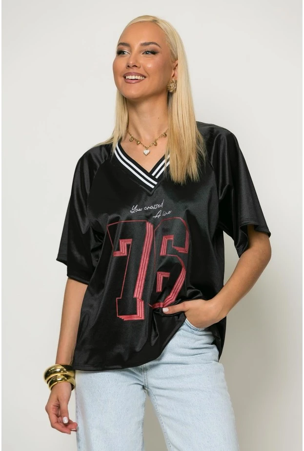 Μπλούζα sporty με στάμπα 76 μαύρο