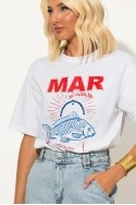 T-shirt με στάμπα fish mar και στρας λευκό