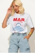 T-shirt με στάμπα fish mar και στρας λευκό