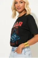 T-shirt με στάμπα fish mar και στρας μαύρο