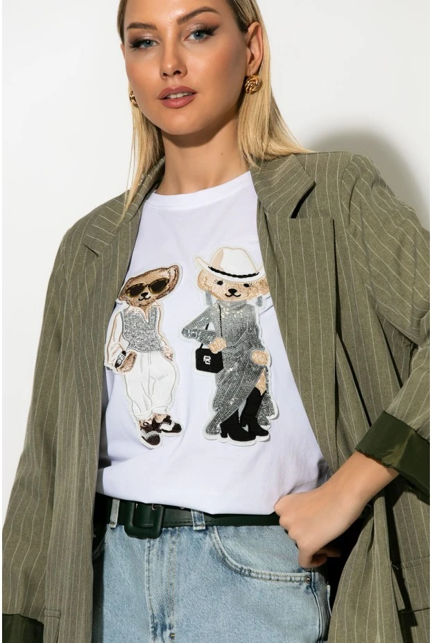 T-shirt με patch two bears λευκό