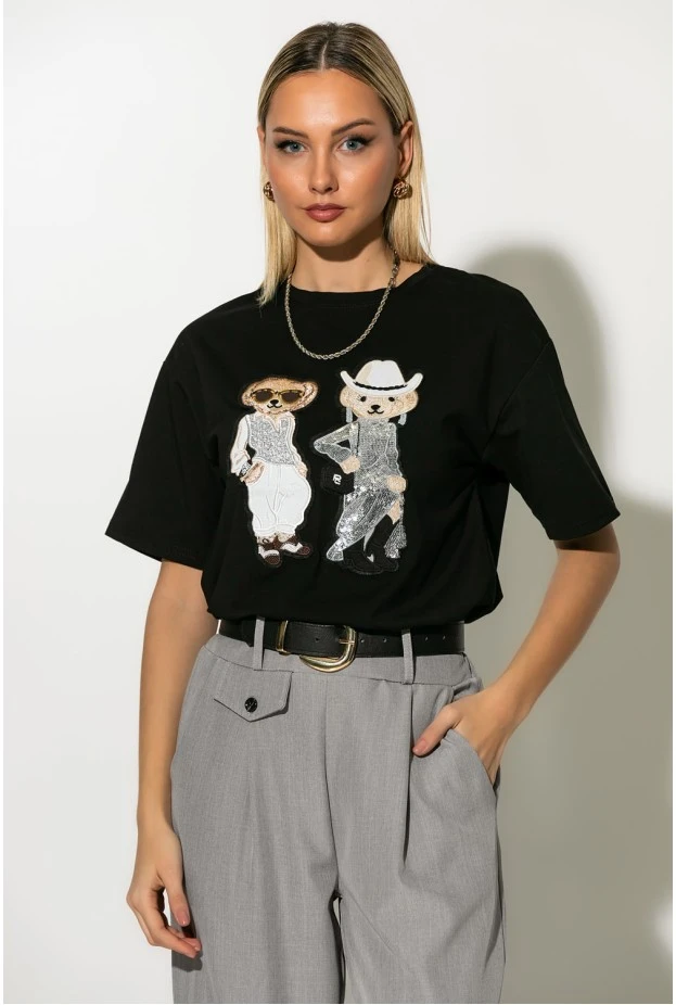 T-shirt με patch two bears μαύρο
