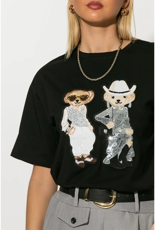 T-shirt με patch two bears μαύρο