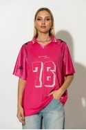 Sporty μπλουζα με γιακά και στάμπα 76 φούξια